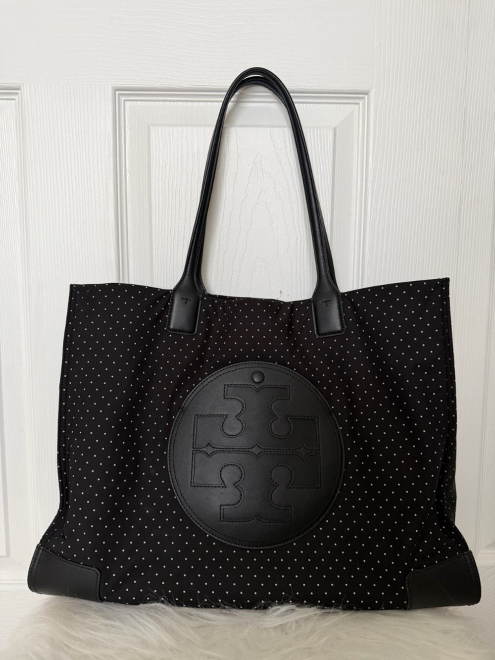Tory Burch Ella Black Polka Dot Logo Tote